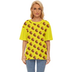 Vector Burgers, Fast Food Sandwitch Pattern At Yellow Oversized Basic Tee by Casemiro