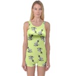 Black and white vector flowers at canary yellow One Piece Boyleg Swimsuit
