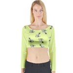 Black and white vector flowers at canary yellow Long Sleeve Crop Top