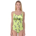 Black and white vector flowers at canary yellow Camisole Leotard 