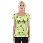 Black and white vector flowers at canary yellow Cap Sleeve Top