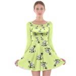 Black and white vector flowers at canary yellow Long Sleeve Skater Dress