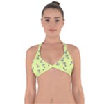 Black and white vector flowers at canary yellow Halter Neck Bikini Top