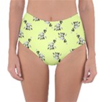 Black and white vector flowers at canary yellow Reversible High-Waist Bikini Bottoms