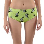 Black and white vector flowers at canary yellow Reversible Mid-Waist Bikini Bottoms