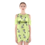 Black and white vector flowers at canary yellow Shoulder Cutout One Piece Dress