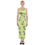 Black and white vector flowers at canary yellow Fitted Maxi Dress