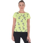Black and white vector flowers at canary yellow Short Sleeve Sports Top 