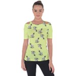 Black and white vector flowers at canary yellow Shoulder Cut Out Short Sleeve Top