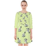 Black and white vector flowers at canary yellow Smock Dress