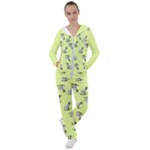 Black and white vector flowers at canary yellow Women s Tracksuit