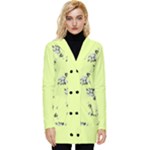 Black and white vector flowers at canary yellow Button Up Hooded Coat 
