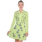 Black and white vector flowers at canary yellow Long Sleeve Panel Dress