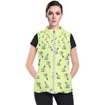 Black and white vector flowers at canary yellow Women s Puffer Vest