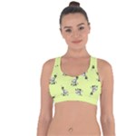 Black and white vector flowers at canary yellow Cross String Back Sports Bra