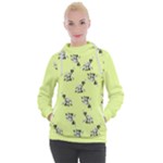 Black and white vector flowers at canary yellow Women s Hooded Pullover
