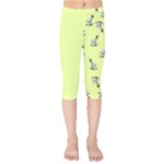 Black and white vector flowers at canary yellow Kids  Capri Leggings 