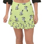 Black and white vector flowers at canary yellow Fishtail Mini Chiffon Skirt