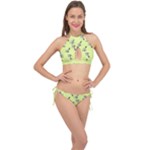 Black and white vector flowers at canary yellow Cross Front Halter Bikini Set