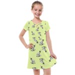 Black and white vector flowers at canary yellow Kids  Cross Web Dress