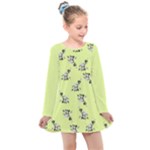 Black and white vector flowers at canary yellow Kids  Long Sleeve Dress