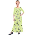 Black and white vector flowers at canary yellow Kids  Quarter Sleeve Maxi Dress