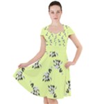 Black and white vector flowers at canary yellow Cap Sleeve Midi Dress