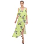 Black and white vector flowers at canary yellow Maxi Chiffon Cover Up Dress