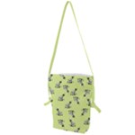 Black and white vector flowers at canary yellow Folding Shoulder Bag