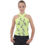 Black and white vector flowers at canary yellow Cross Neck Velour Top