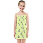 Black and white vector flowers at canary yellow Kids  Summer Sun Dress