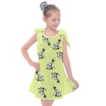 Black and white vector flowers at canary yellow Kids  Tie Up Tunic Dress