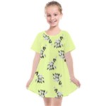 Black and white vector flowers at canary yellow Kids  Smock Dress