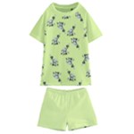 Black and white vector flowers at canary yellow Kids  Swim Tee and Shorts Set