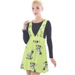 Black and white vector flowers at canary yellow Plunge Pinafore Velour Dress