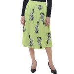 Black and white vector flowers at canary yellow Classic Velour Midi Skirt 
