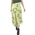 Black and white vector flowers at canary yellow Velour Split Maxi Skirt