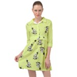 Black and white vector flowers at canary yellow Mini Skater Shirt Dress