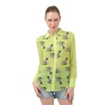 Black and white vector flowers at canary yellow Long Sleeve Chiffon Shirt