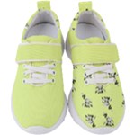 Black and white vector flowers at canary yellow Kids  Velcro Strap Shoes