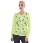 Black and white vector flowers at canary yellow Velvet Zip Up Jacket