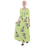 Black and white vector flowers at canary yellow Half Sleeves Maxi Dress