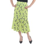 Black and white vector flowers at canary yellow Midi Mermaid Skirt