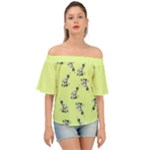 Black and white vector flowers at canary yellow Off Shoulder Short Sleeve Top