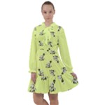 Black and white vector flowers at canary yellow All Frills Chiffon Dress