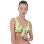 Black and white vector flowers at canary yellow Front Tie Bikini Top