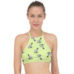 Black and white vector flowers at canary yellow Racer Front Bikini Top