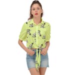 Black and white vector flowers at canary yellow Tie Front Shirt 