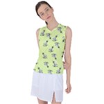 Black and white vector flowers at canary yellow Women s Sleeveless Sports Top