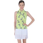 Black and white vector flowers at canary yellow Women s Sleeveless Polo Tee